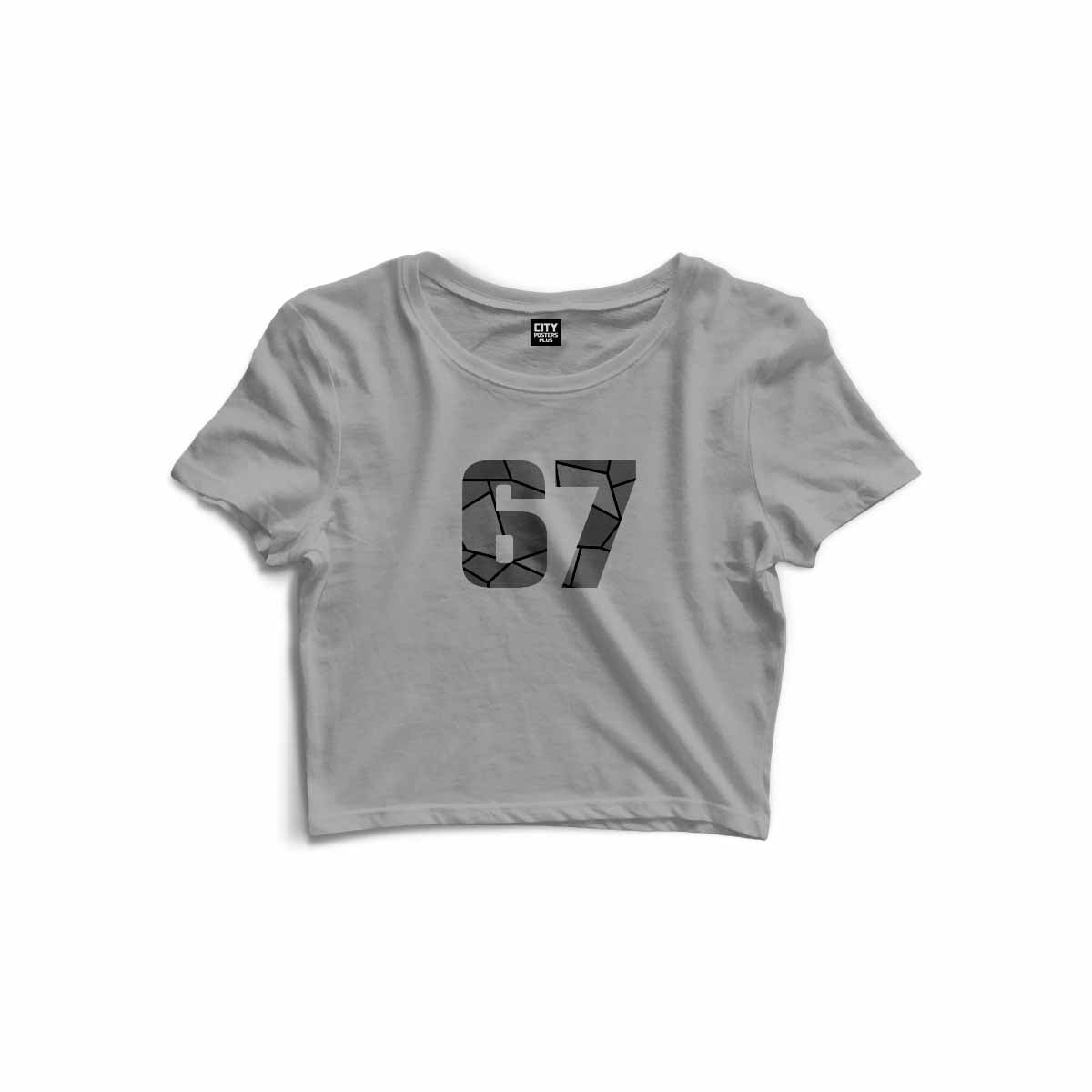 67 Number Women Crop Top (Melange Grey)