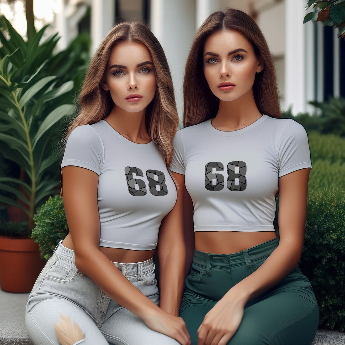 68 Number Women Crop Top (Melange Grey)