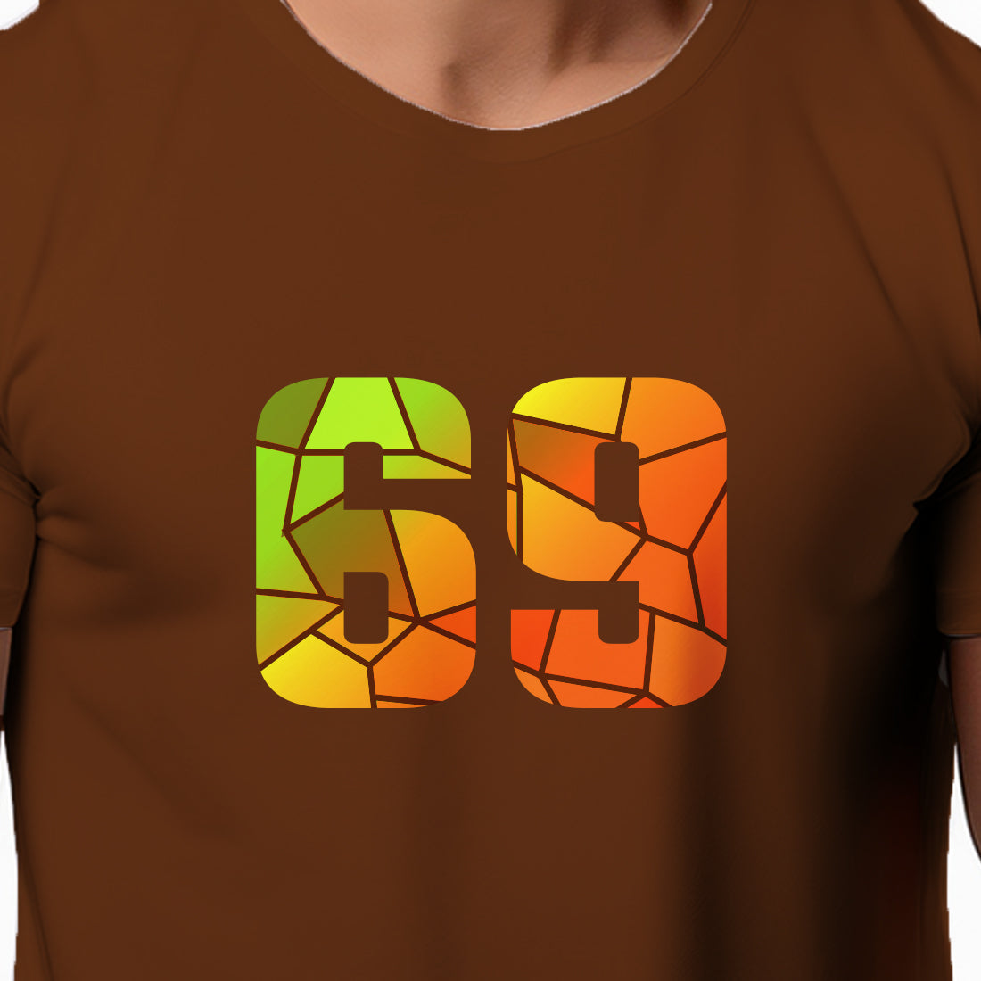 69 Number Men Unisex T-Shirt | Custom Number Graphic Tee (Brown)