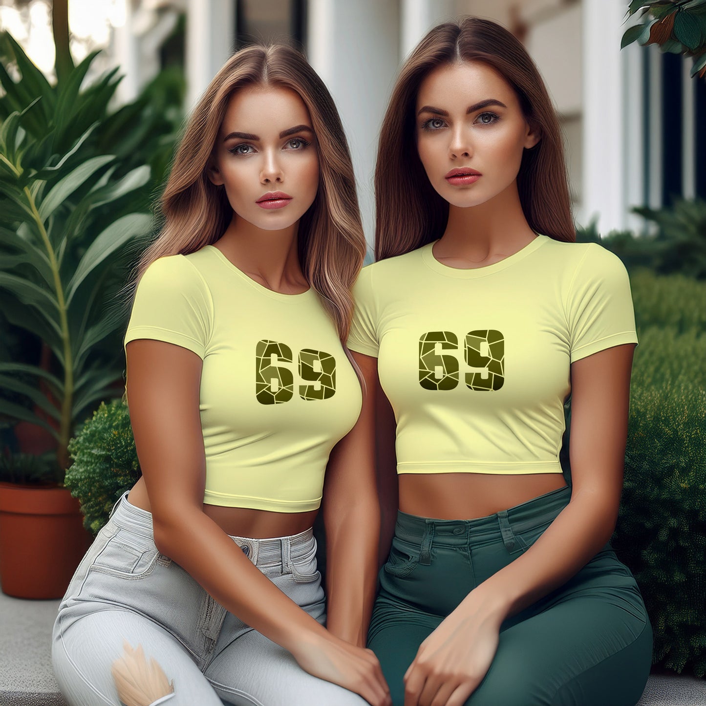 69 Number Women Crop Top (Butter Yellow)