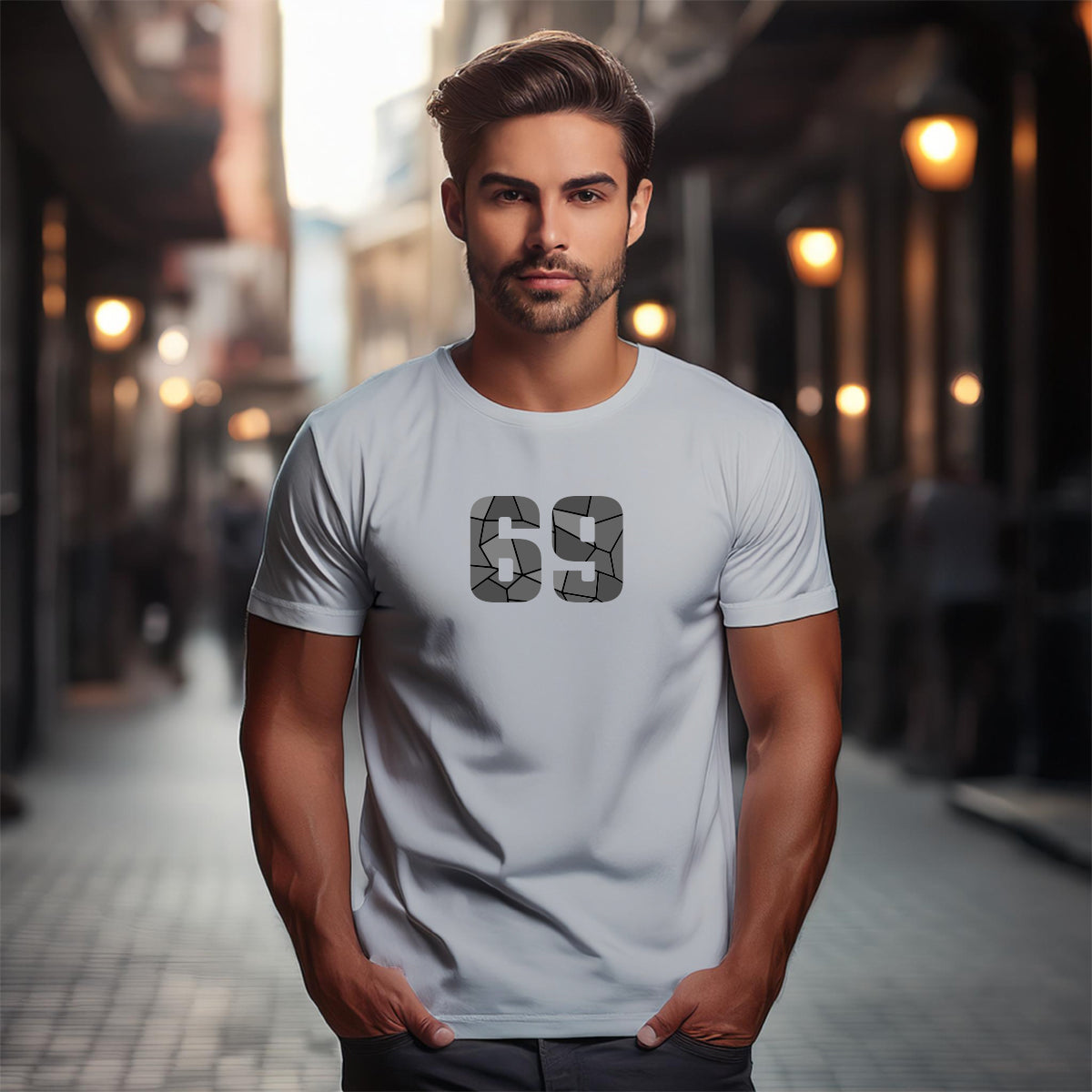 69 Number Men Unisex T-Shirt | Custom Number Graphic Tee (Melange Grey)