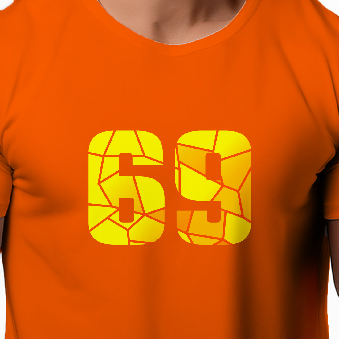 69 Number Men Unisex T-Shirt | Custom Number Graphic Tee (Orange)