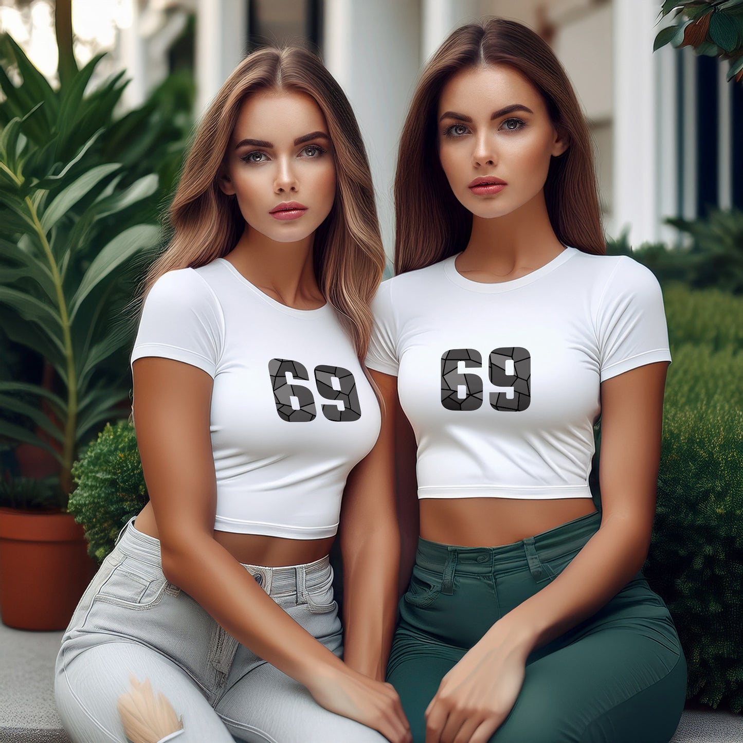 69 Number Women Crop Top (White)
