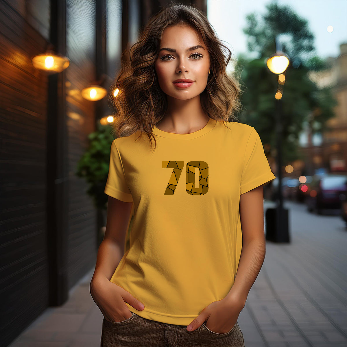 Number 70  Women T-Shirt (Golden Yellow) | Stylish Numeric Graphic Tee