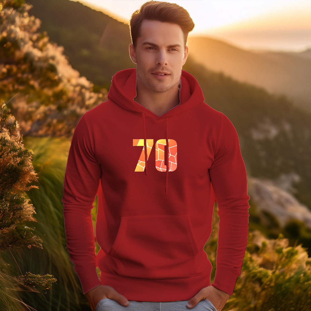 70 Number Unisex Hoodie (Red)