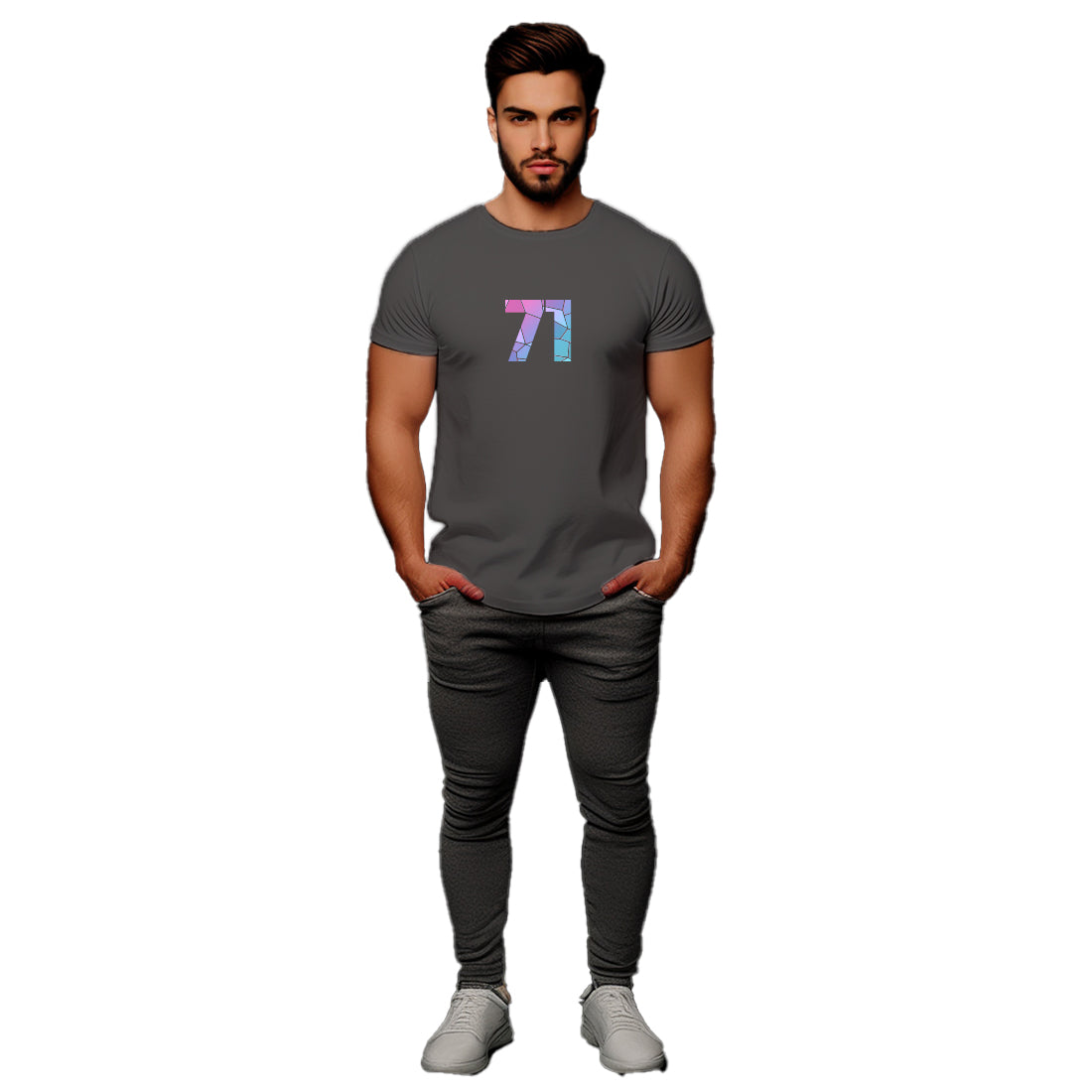 71 Number Men Unisex T-Shirt | Custom Number Graphic Tee (Charcoal Grey)