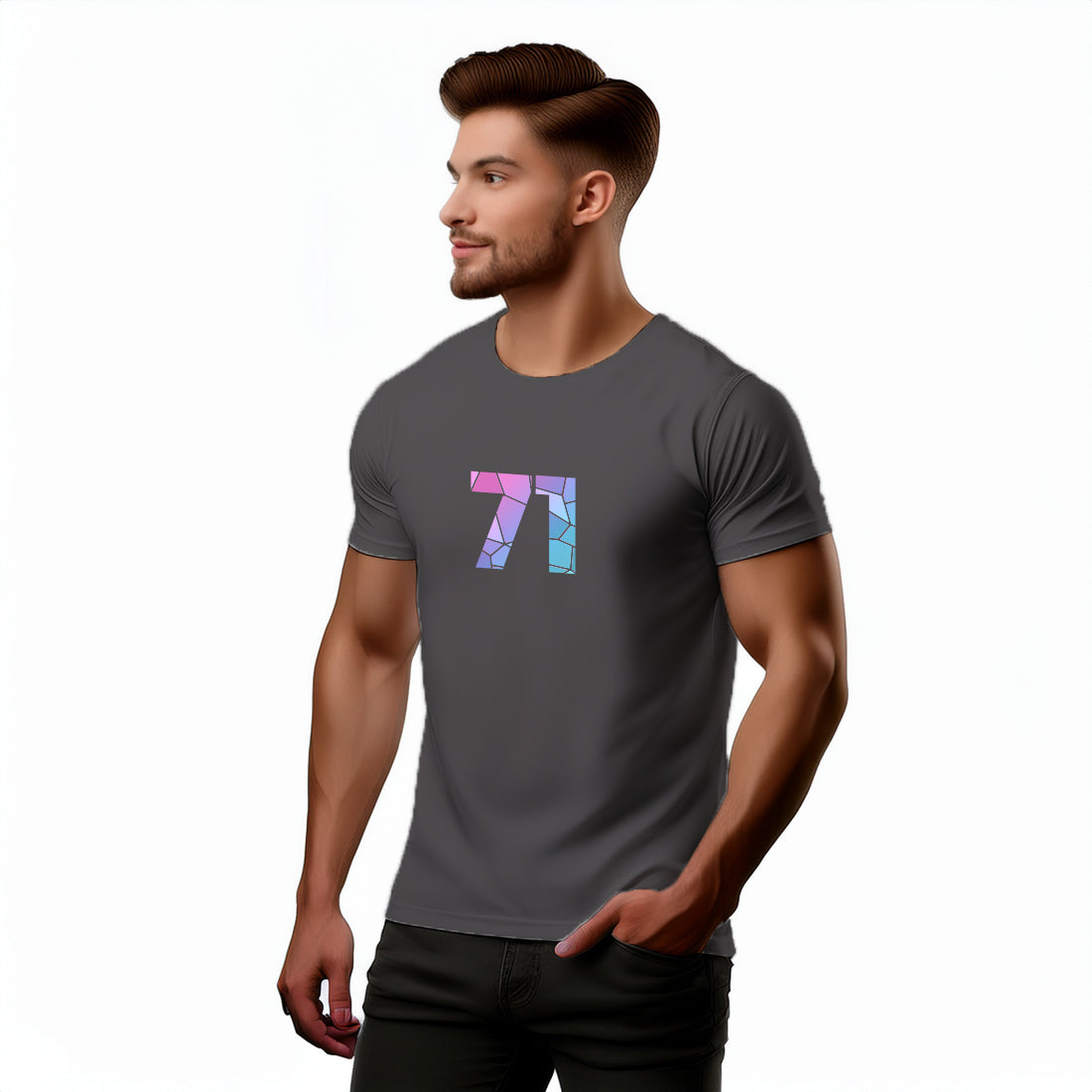 71 Number Men Unisex T-Shirt | Custom Number Graphic Tee (Charcoal Grey)