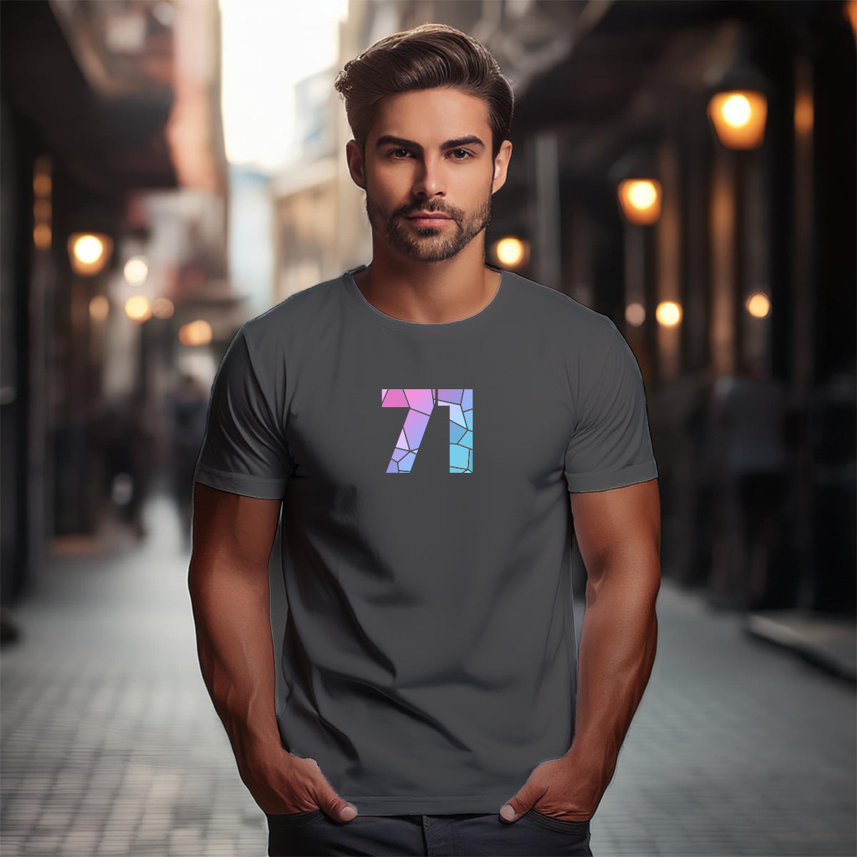 71 Number Men Unisex T-Shirt | Custom Number Graphic Tee (Charcoal Grey)