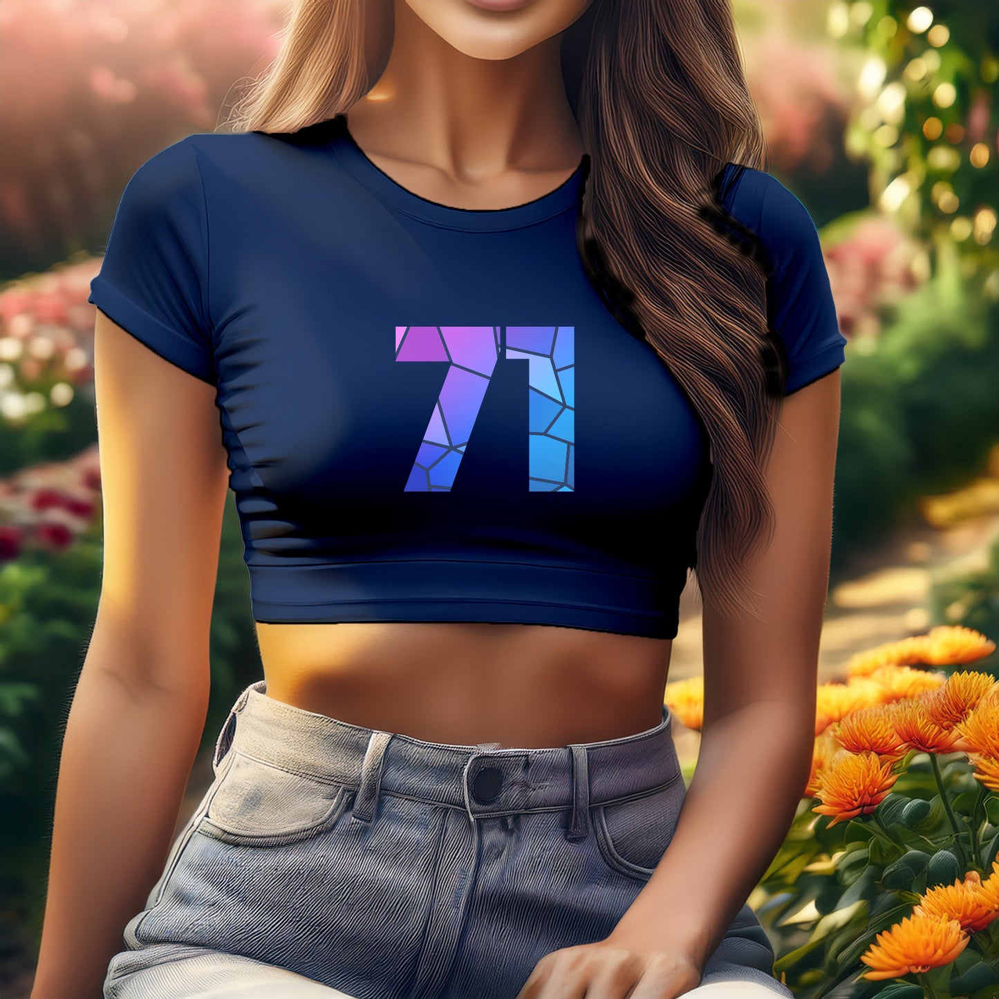 71 Number Women Crop Top (Navy Blue)