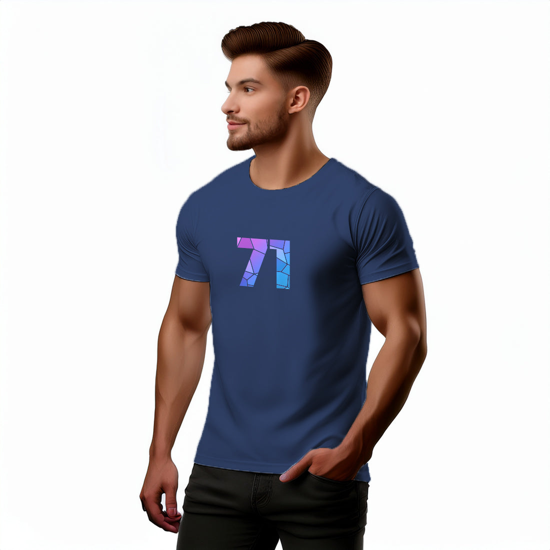 71 Number Men Unisex T-Shirt | Custom Number Graphic Tee (Navy Blue)