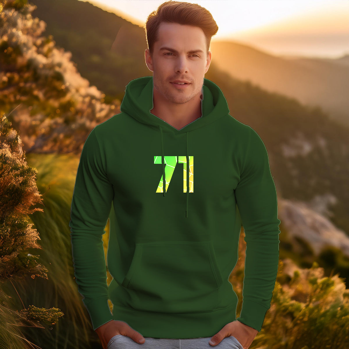 71 Number Unisex Hoodie (Olive Green)