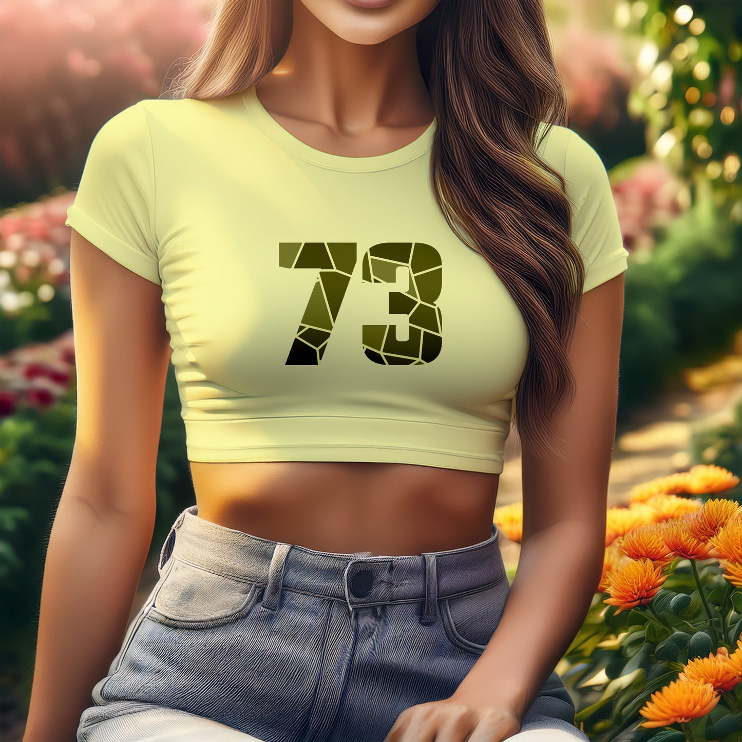 73 Number Women Crop Top (Butter Yellow)