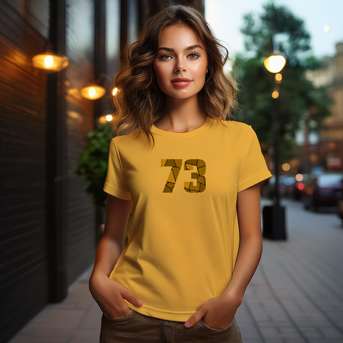Number 73  Women T-Shirt (Golden Yellow) | Stylish Numeric Graphic Tee