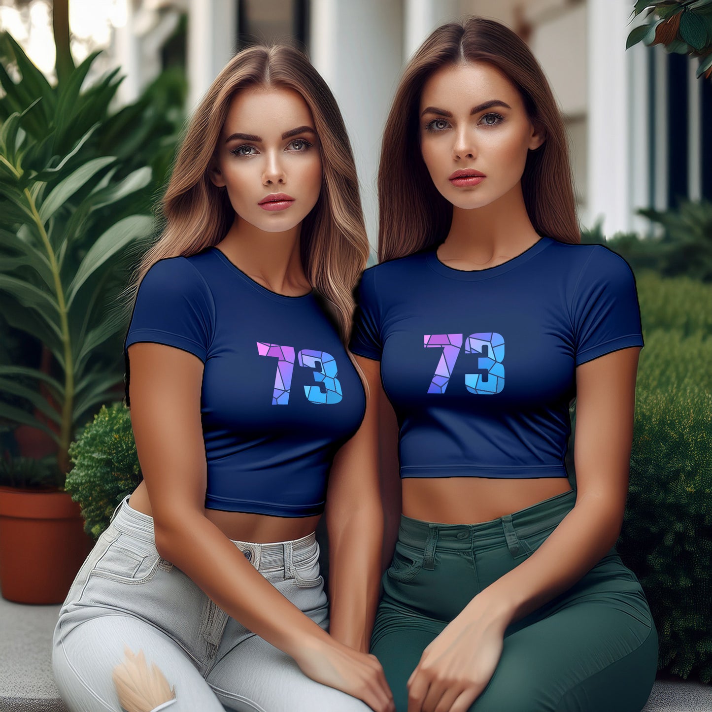 73 Number Women Crop Top (Navy Blue)