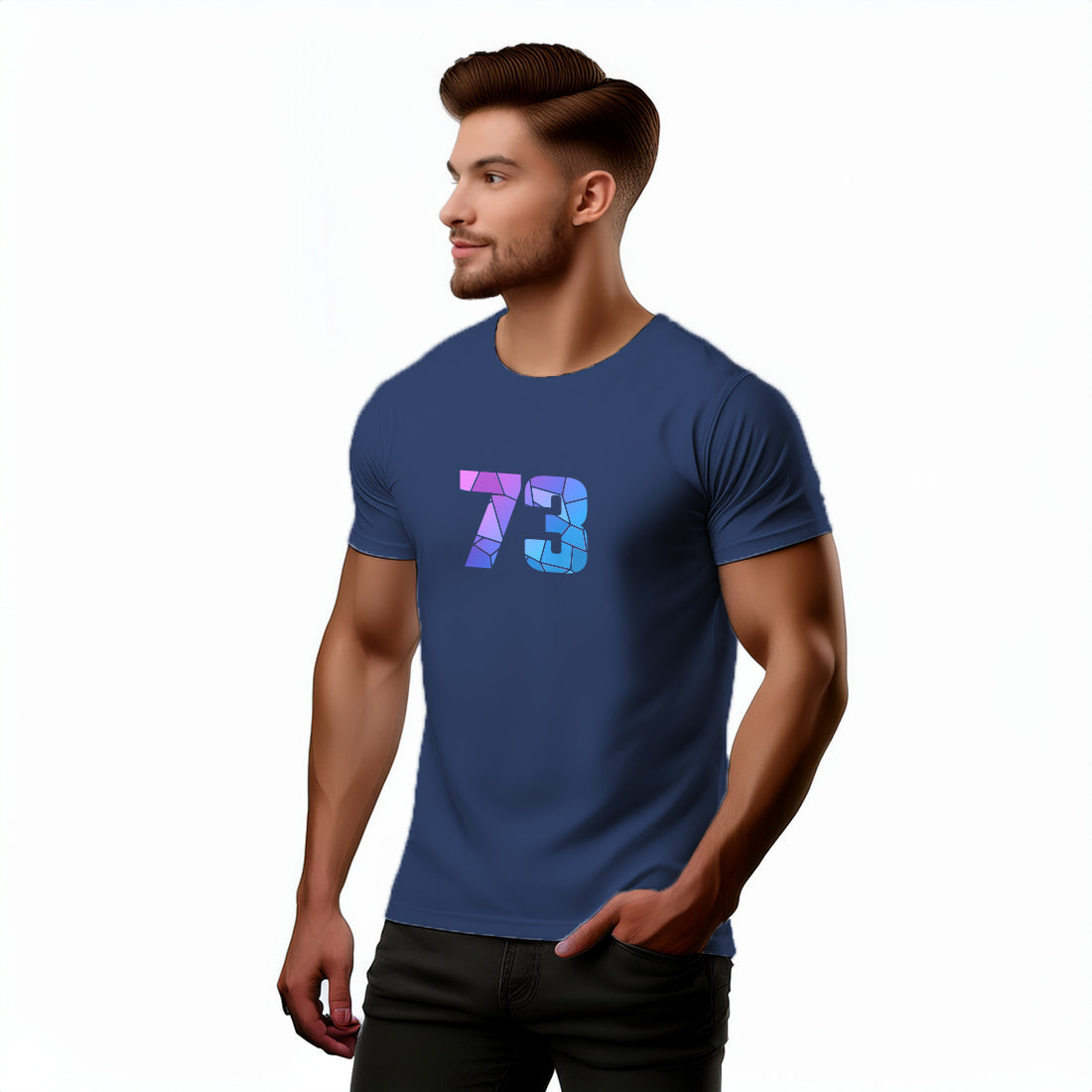 73 Number Men Unisex T-Shirt | Custom Number Graphic Tee (Navy Blue)