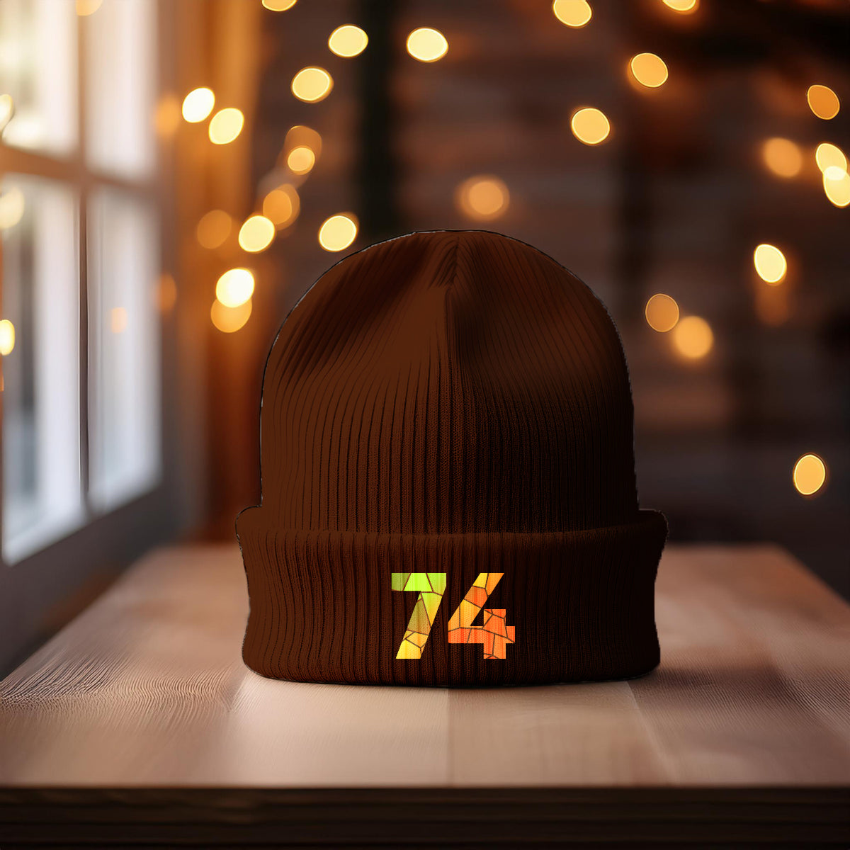 74 Number Cuffed Beanie (Brown)