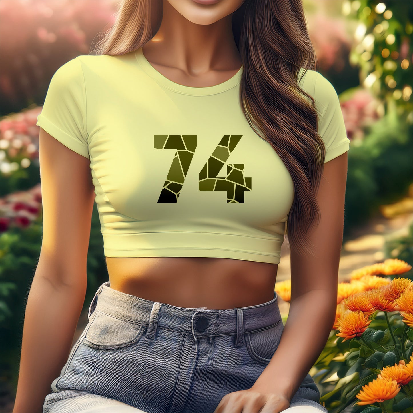 74 Number Women Crop Top (Butter Yellow)