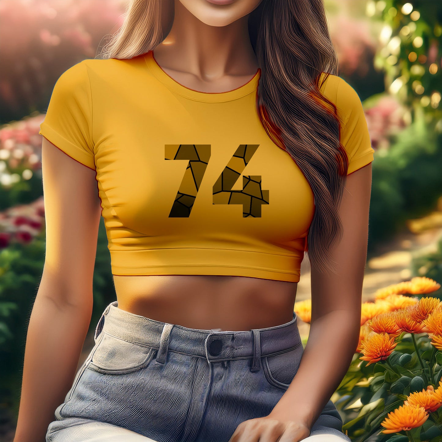 74 Number Women Crop Top (Golden Yellow)