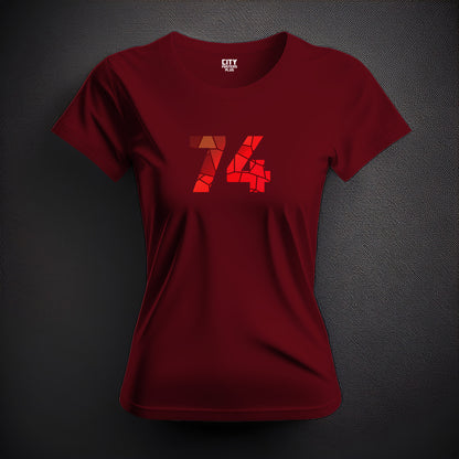 74 Number Women T-Shirt (Maroon) | Stylish Numeric Graphic Tee