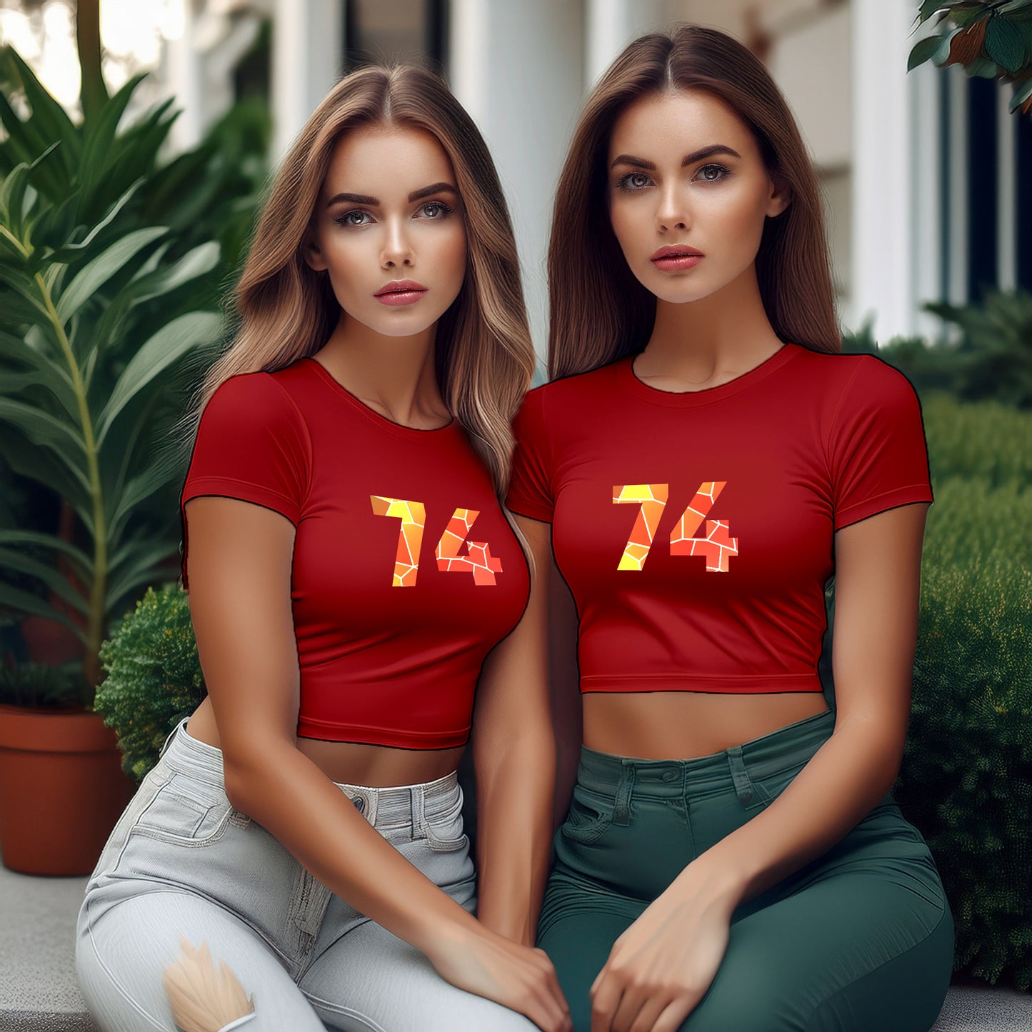 74 Number Women Crop Top (Red)