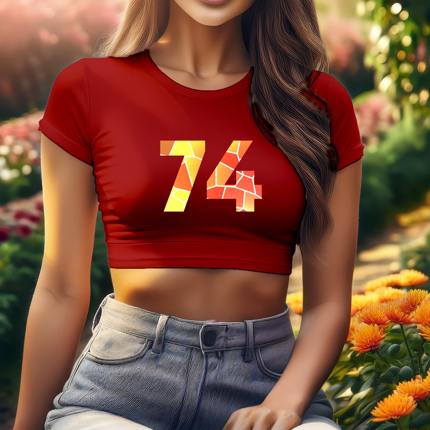 74 Number Women Crop Top (Red)