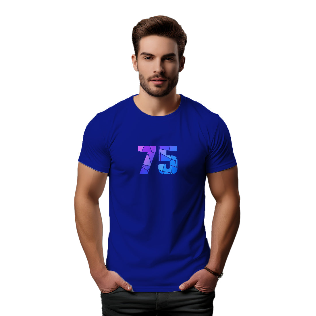 75 Number Men Unisex T-Shirt (Royal Blue)