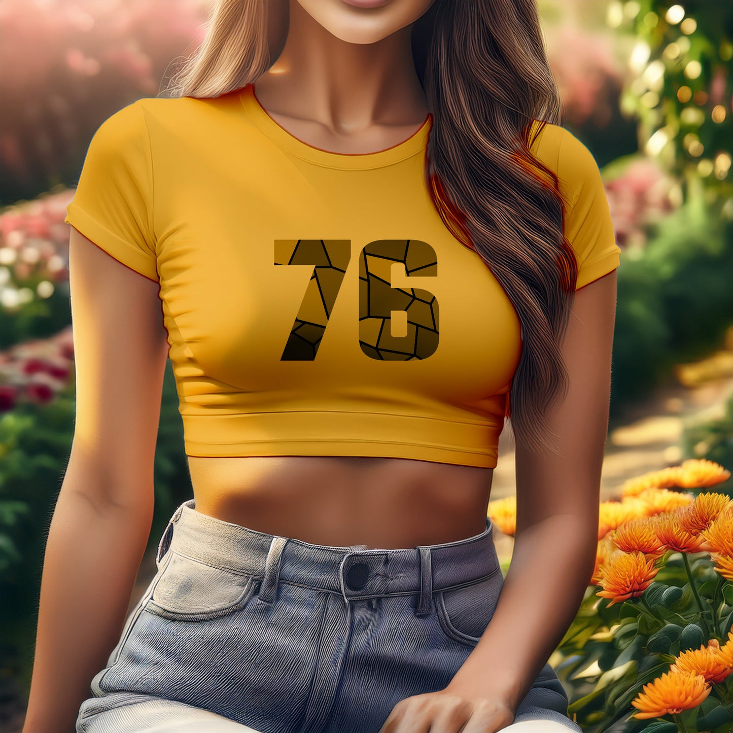 76 Number Women Crop Top (Golden Yellow)
