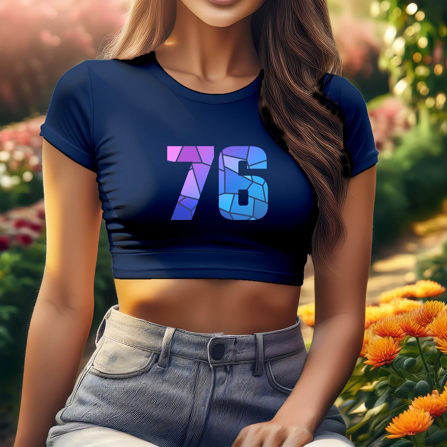 76 Number Women Crop Top (Navy Blue)