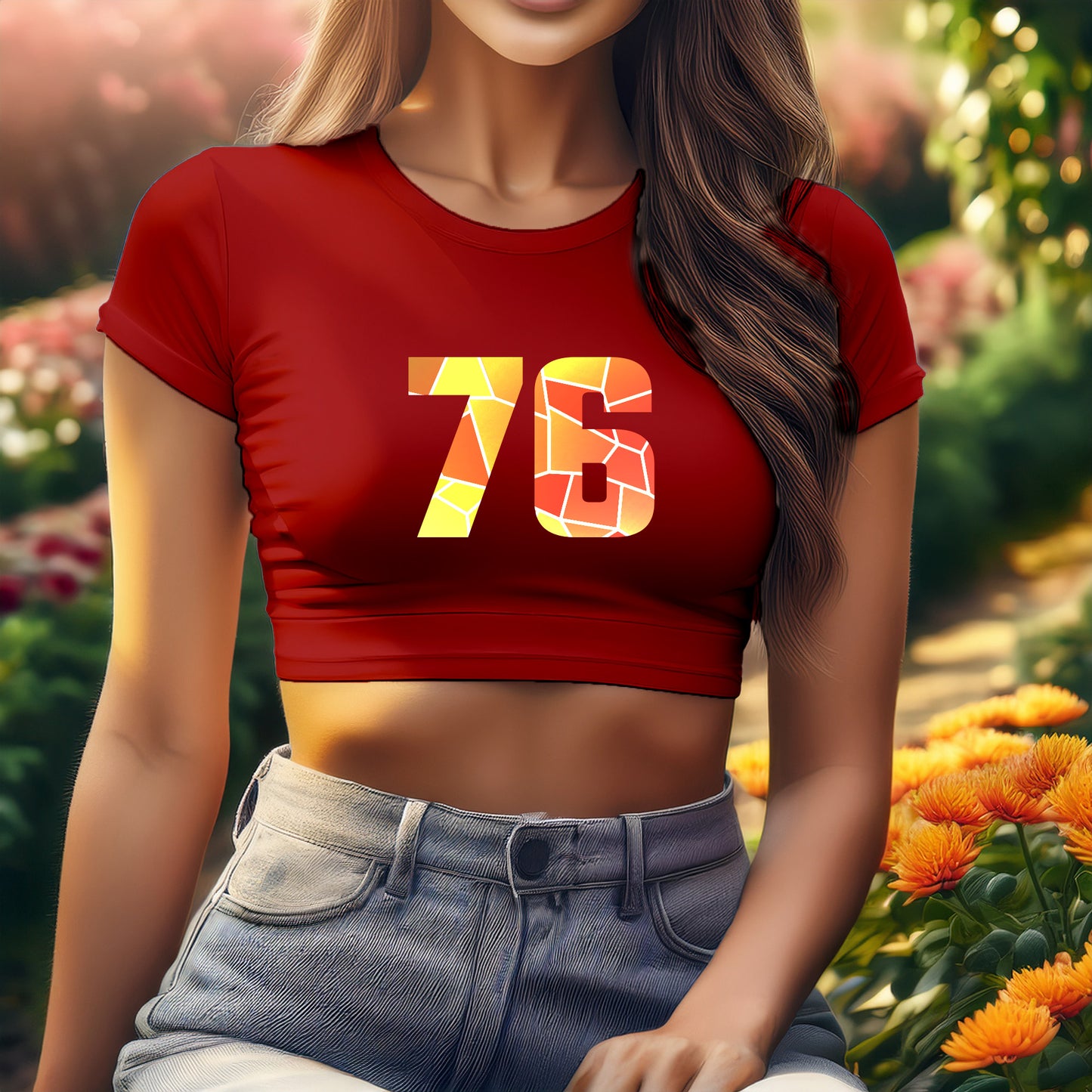 76 Number Women Crop Top (Red)