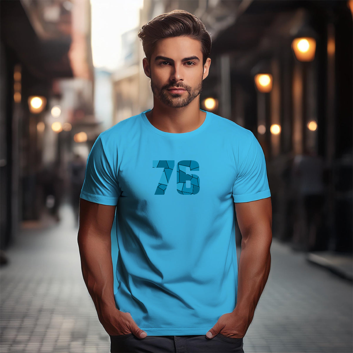 76 Number Men Unisex T-Shirt | Custom Number Graphic Tee (Sky Blue)