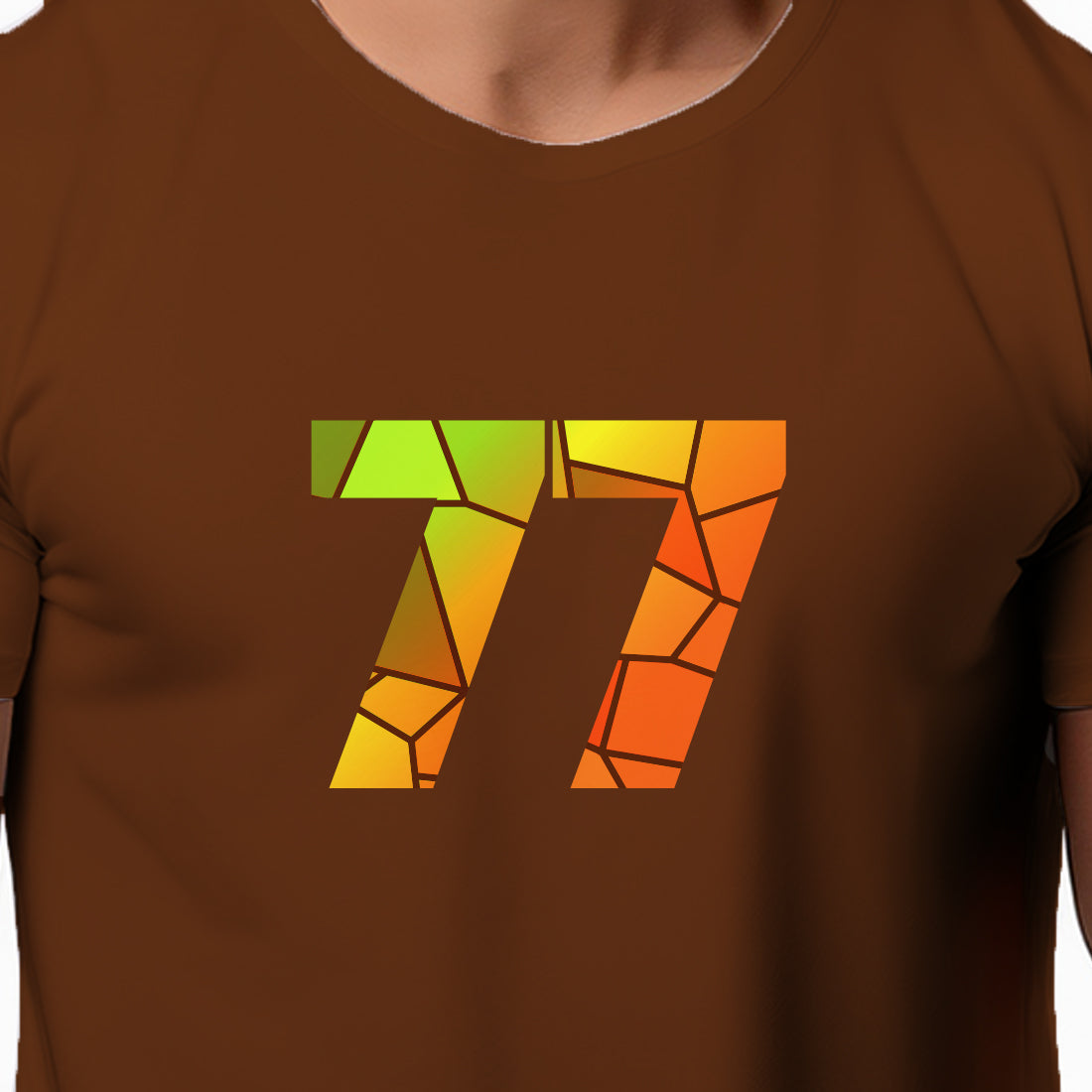 77 Number Men Unisex T-Shirt | Custom Number Graphic Tee (Brown)