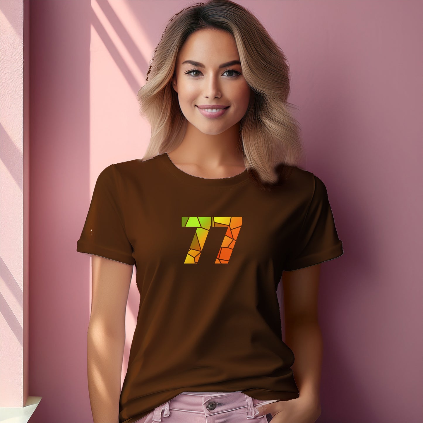 77 Number Women T-Shirt (Brown)