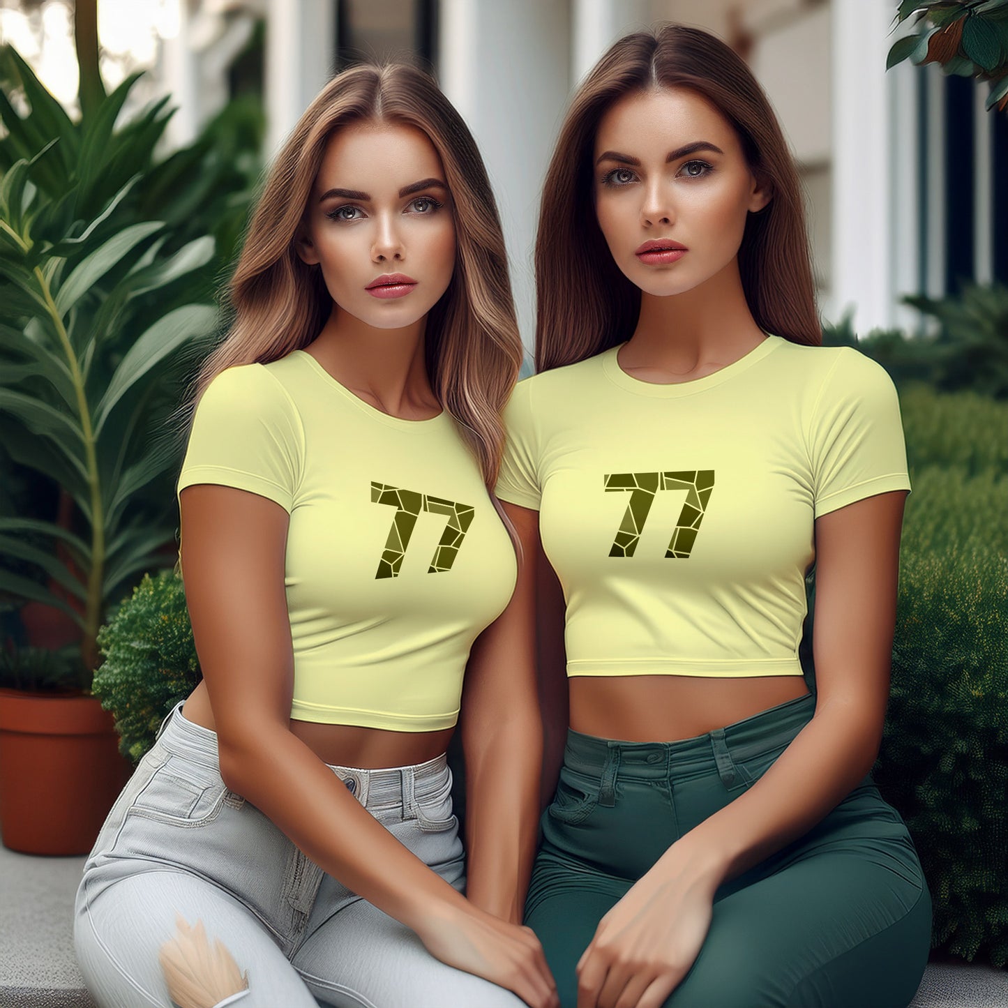 77 Number Women Crop Top (Butter Yellow)