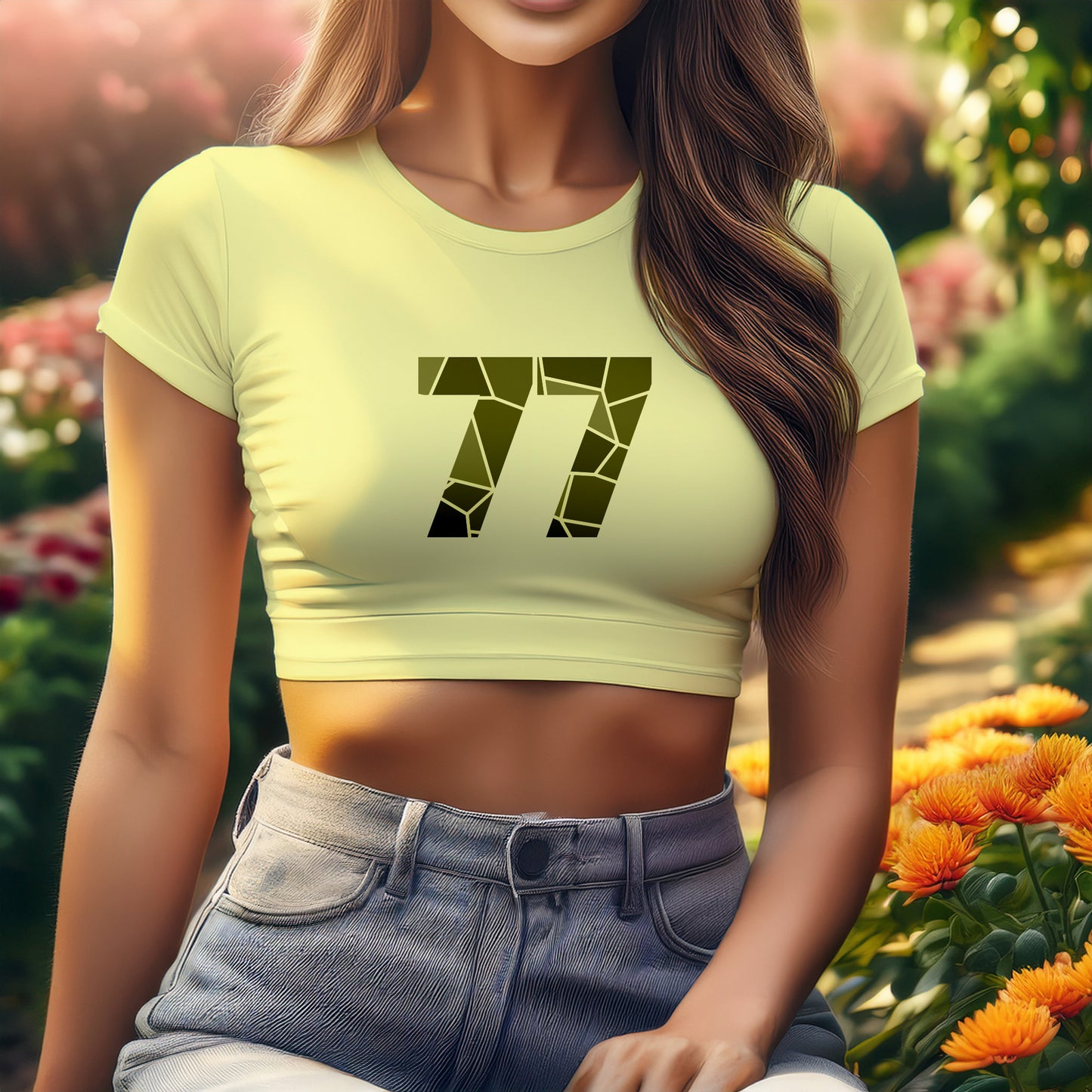 77 Number Women Crop Top (Butter Yellow)