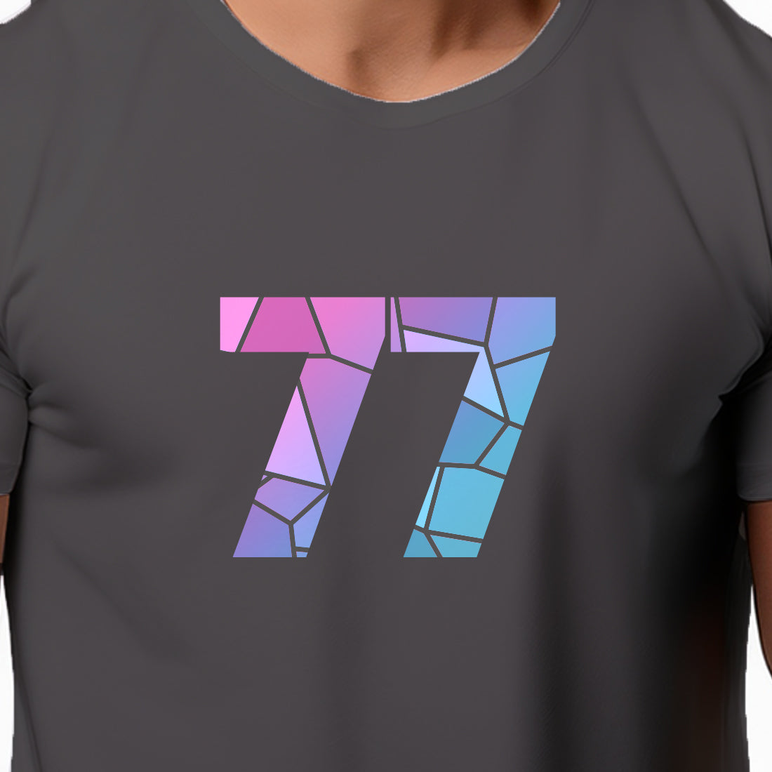 77 Number Men Unisex T-Shirt | Custom Number Graphic Tee (Charcoal Grey)