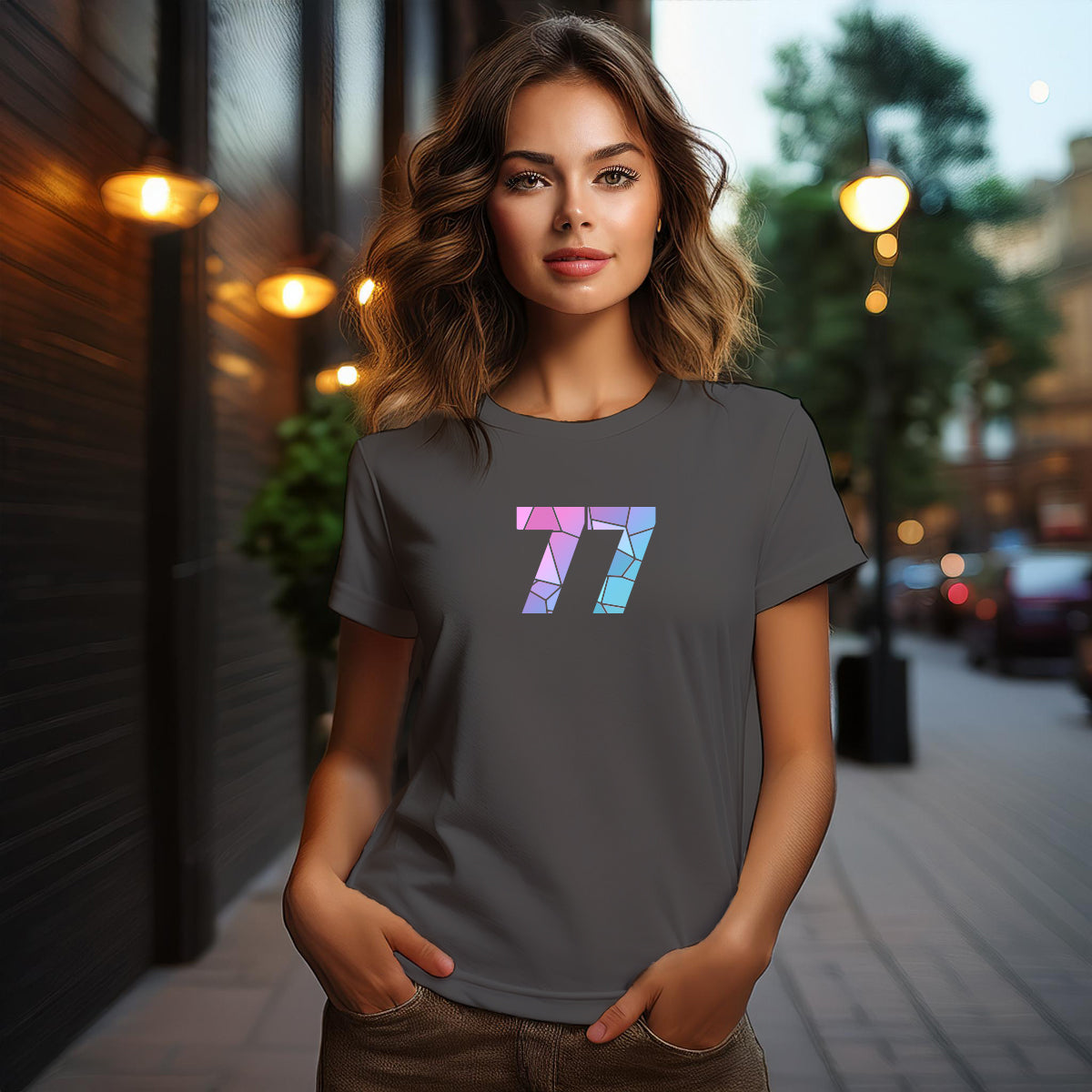 77 Number Women T-Shirt (Charcoal Grey)
