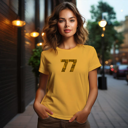 77 Number Women T-Shirt (Golden Yellow) | Stylish Numeric Graphic Tee