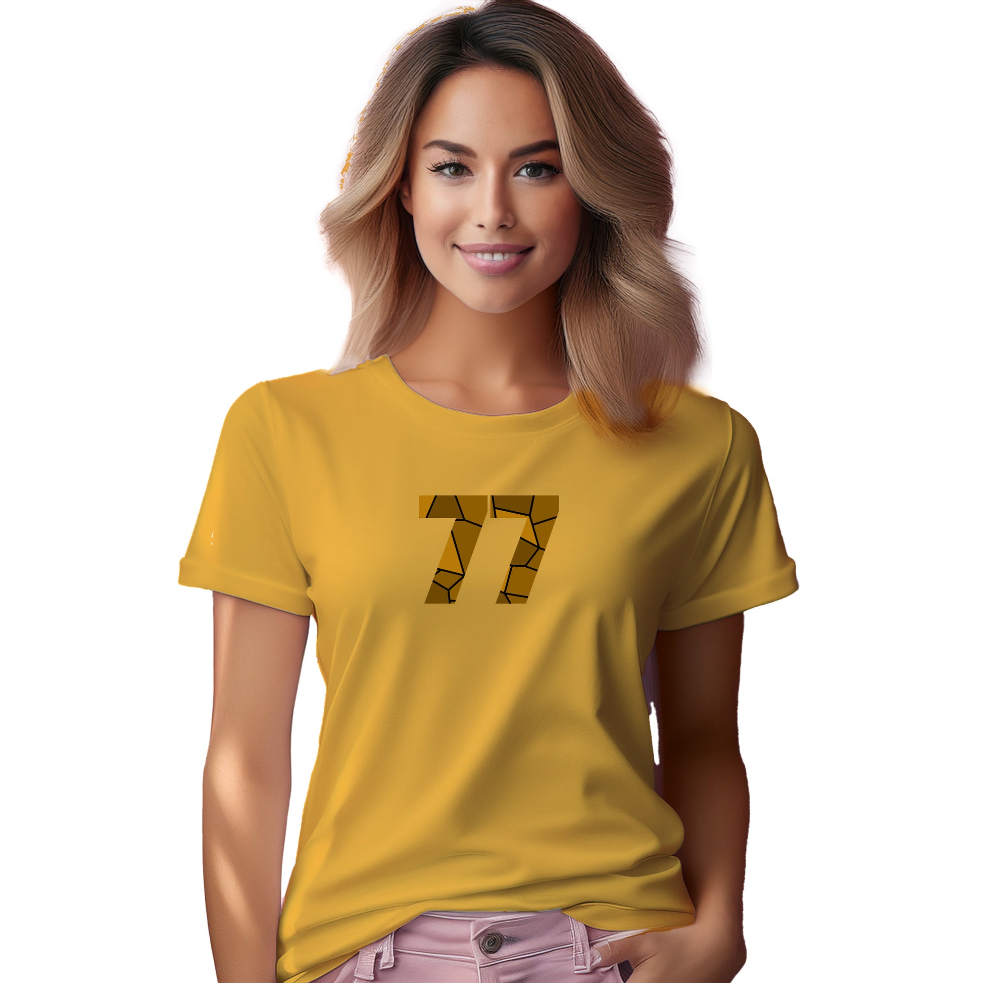 77 Number Women T-Shirt (Golden Yellow)
