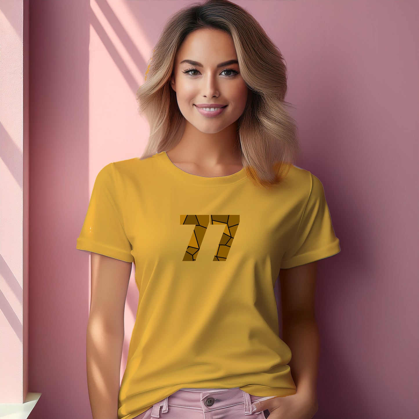77 Number Women T-Shirt (Golden Yellow)