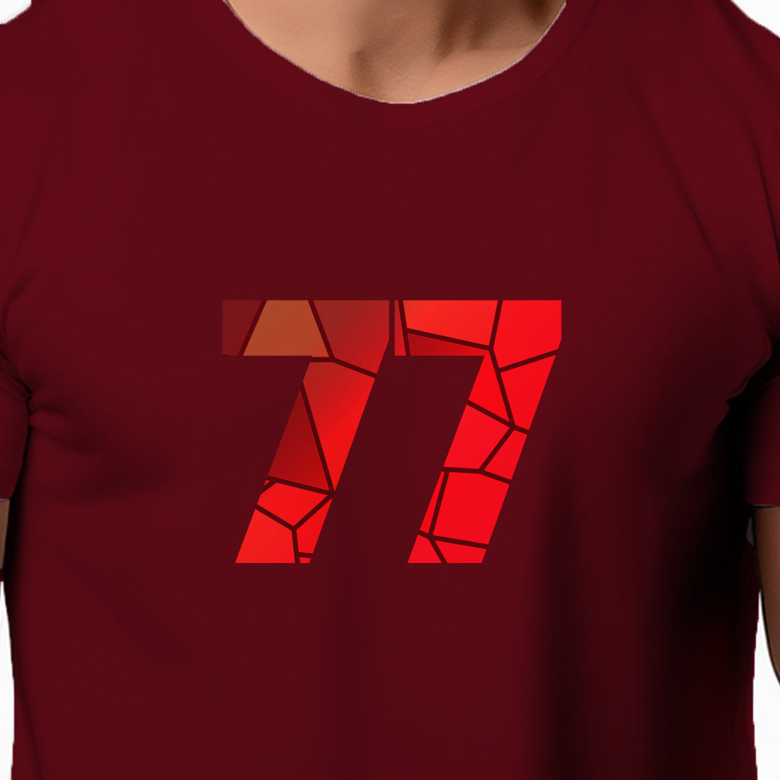 77 Number Men Unisex T-Shirt | Custom Number Graphic Tee (Maroon)