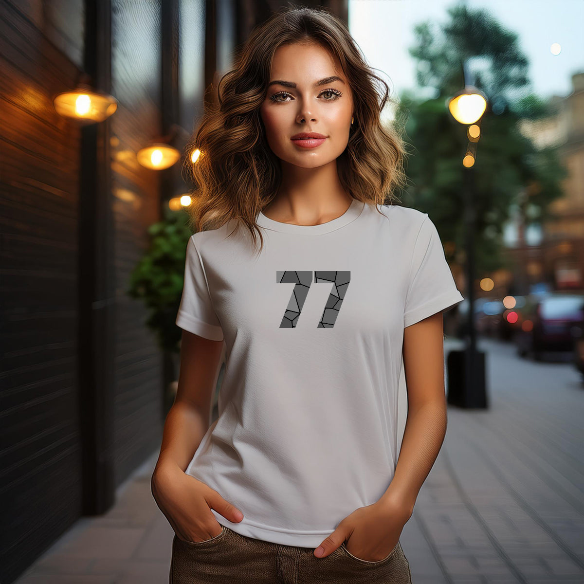 77 Number Women T-Shirt (Melange Grey)