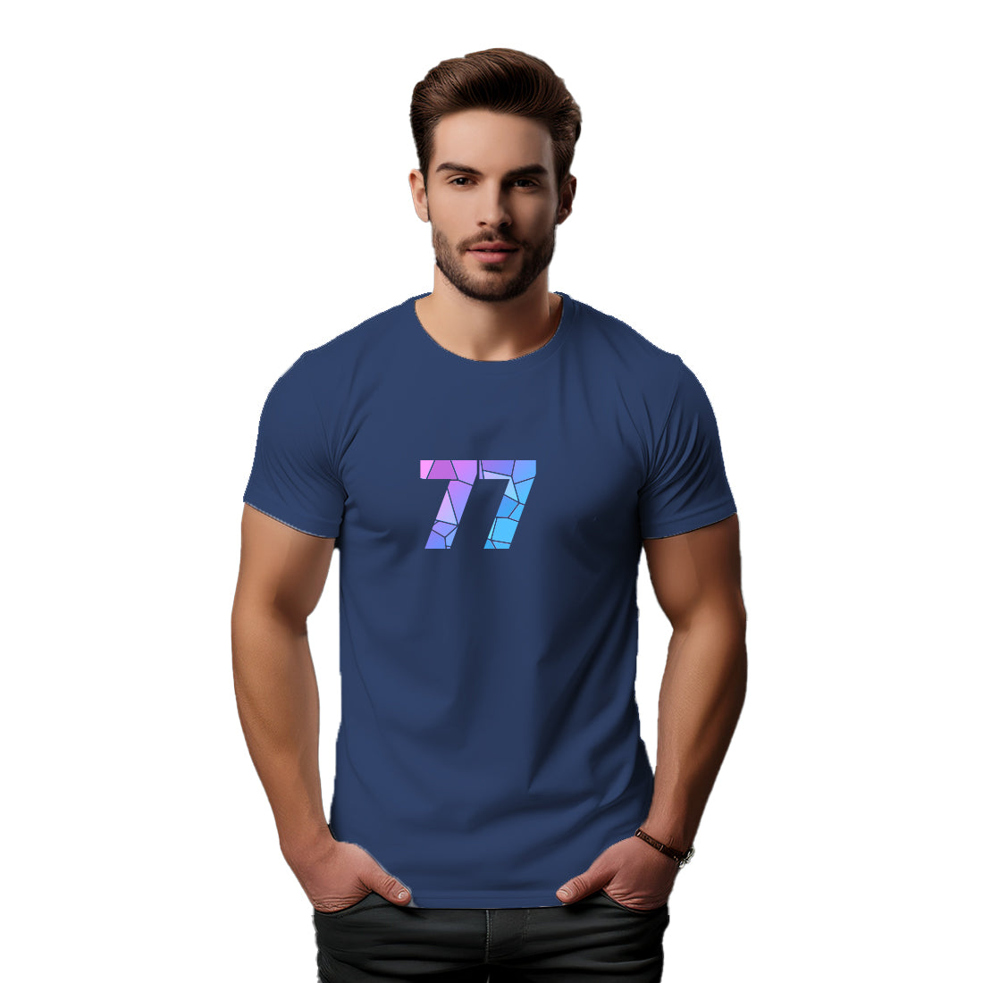 77 Number Men Unisex T-Shirt (Navy Blue)