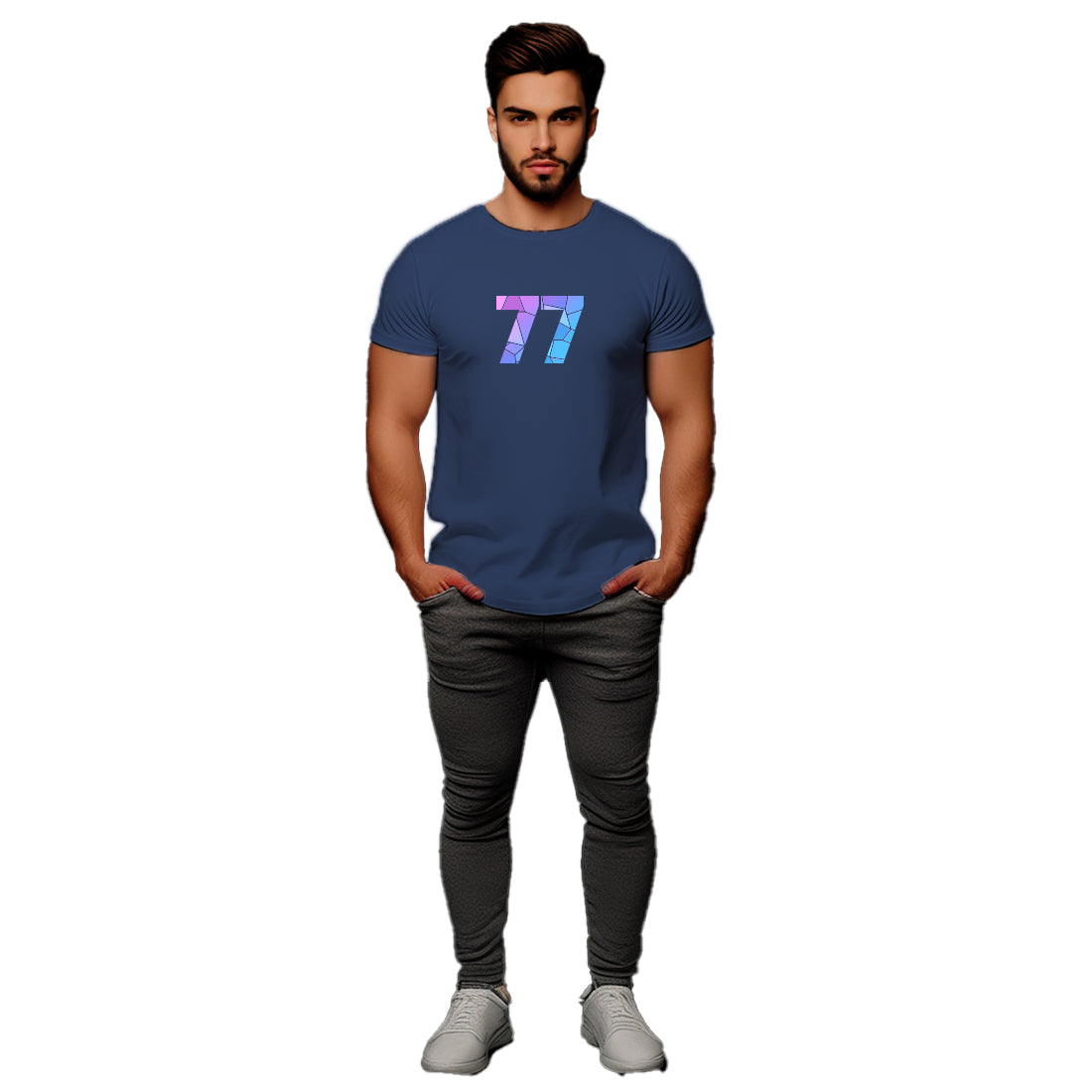 77 Number Men Unisex T-Shirt (Navy Blue)