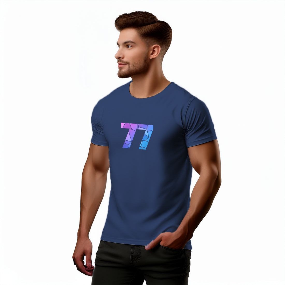 77 Number Men Unisex T-Shirt (Navy Blue)