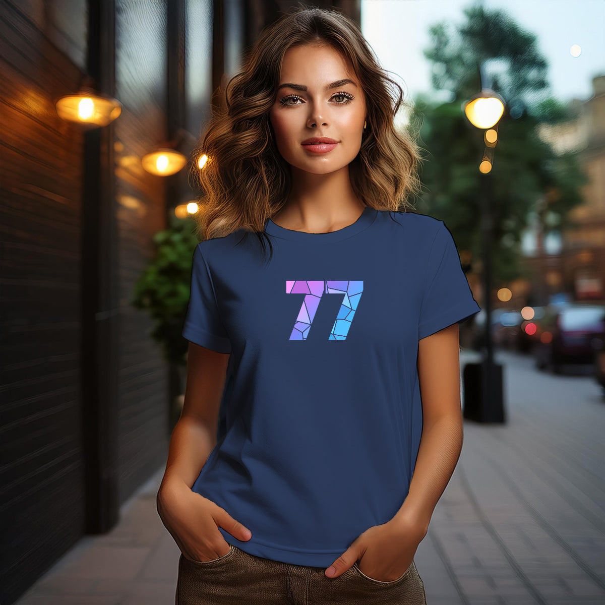 77 Number Women T-Shirt (Navy Blue)