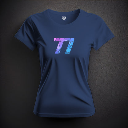 77 Number Women T-Shirt (Navy Blue) | Stylish Numeric Graphic Tee