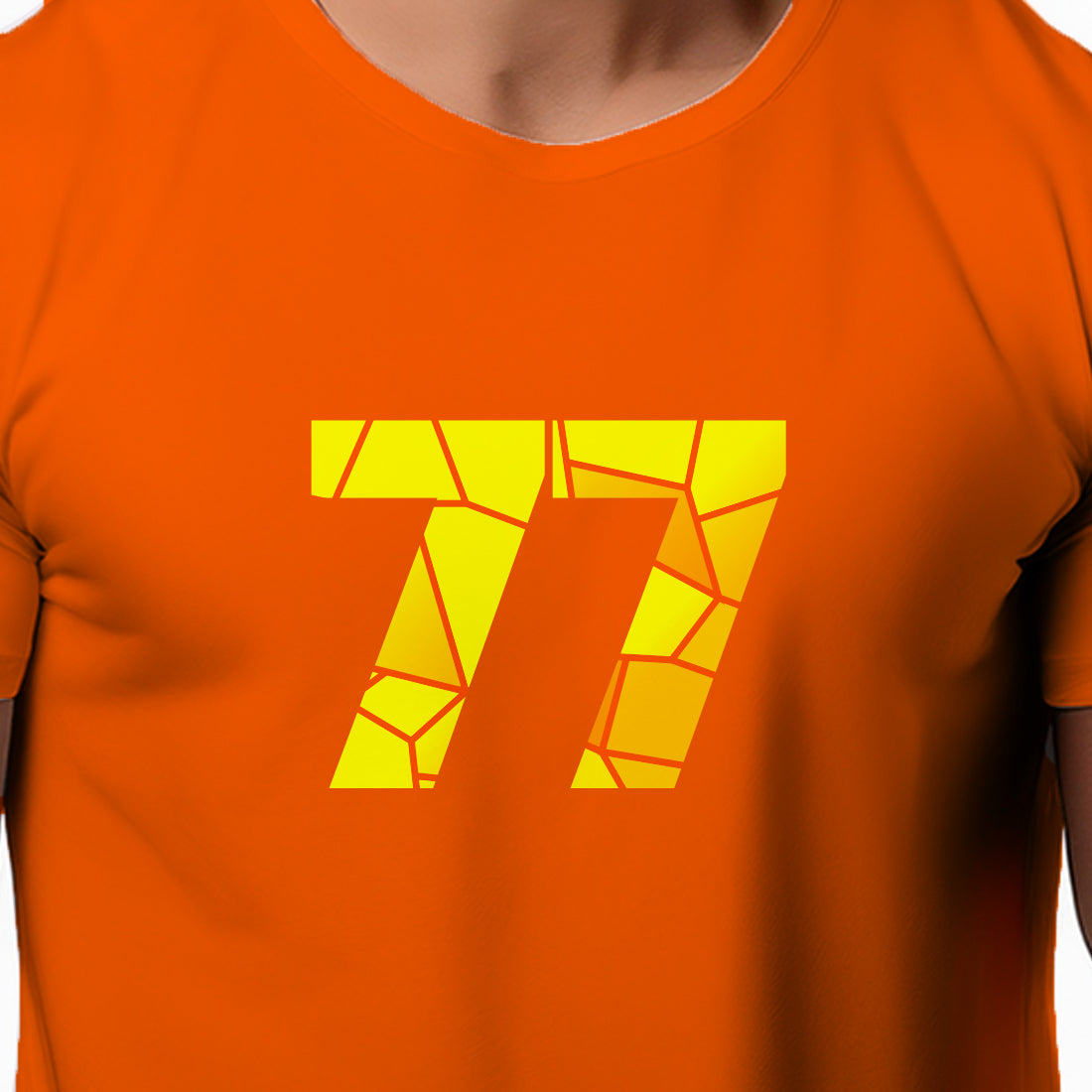 77 Number Men Unisex T-Shirt | Custom Number Graphic Tee (Orange)