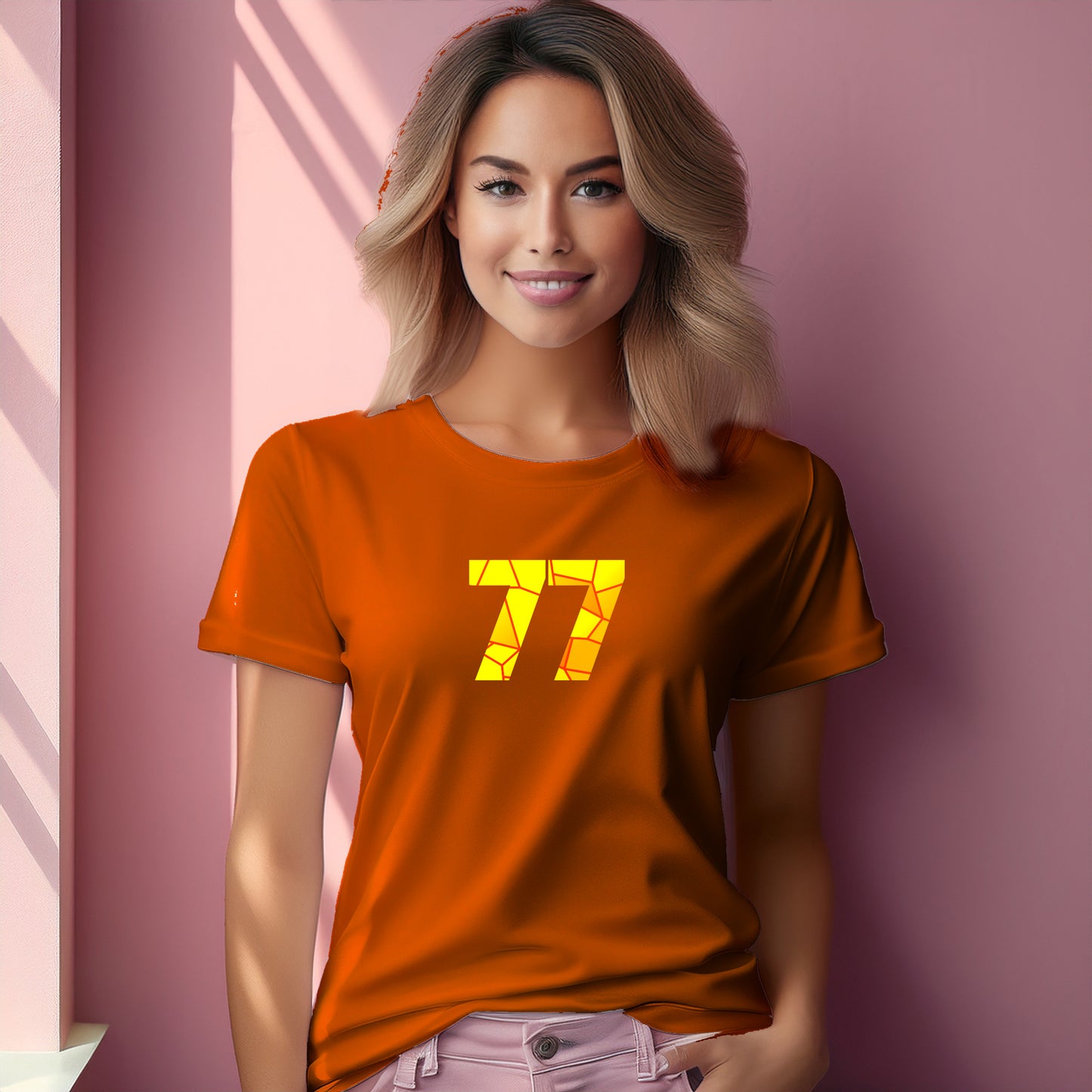 77 Number Women T-Shirt (Orange)