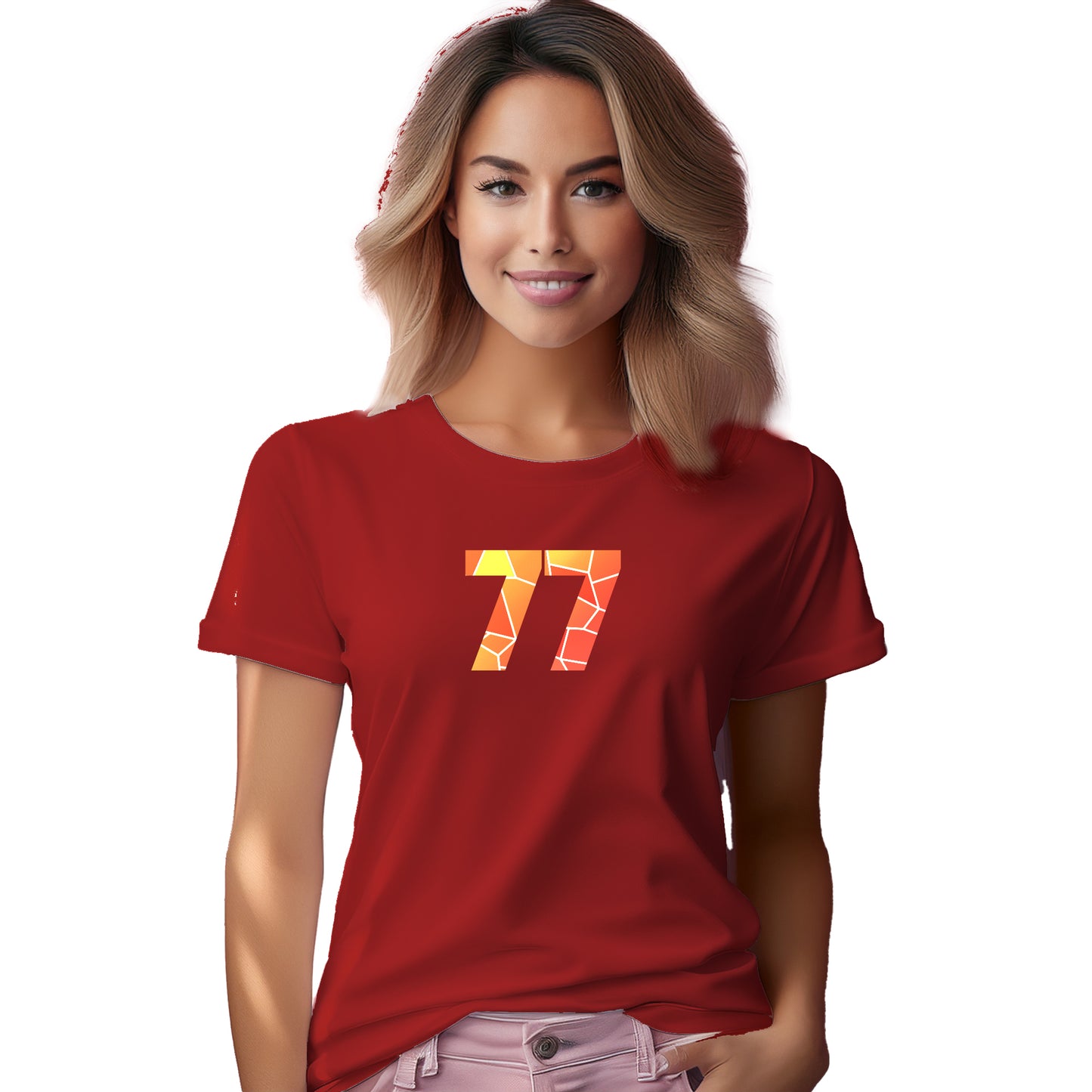 77 Number Women T-Shirt (Red)