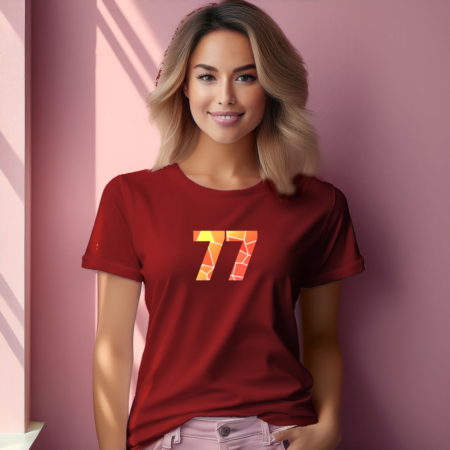 77 Number Women T-Shirt (Red)